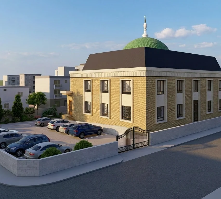 Daytime architectural view of the new purpose-built Masjid-E-Madani